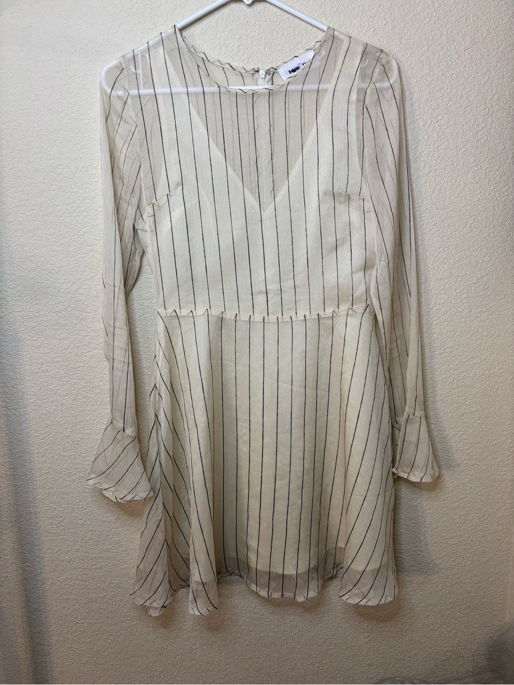 Line & Dot Cream Pinstripe Long-Sleeve Fit & Flare Dress